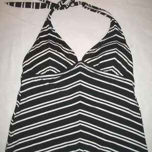 W Swim Black & White Stripe V-Neck Tankini Top 8